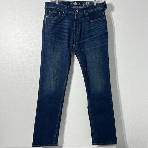 Hollister Epic Flex Jeans Mens 31x32 Slim Straight Dark Wash Whiskered NWT